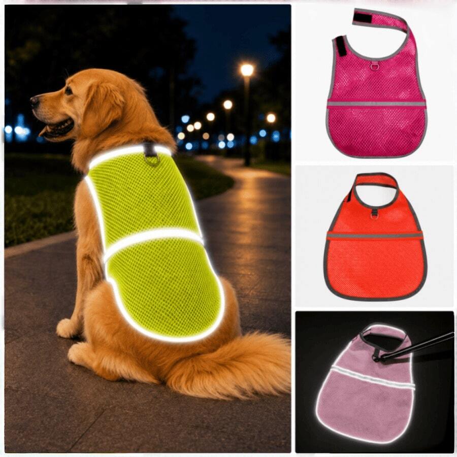 1pc Adjustable Reflective Safety Vest For Dogs/High-Visibility Reflective Dog Walking Vest For Night/Breathable Mesh Hook & Loop Easy On-Off Outdoor Pet Reflective Vest/Suitable For Large, Medium And Small Dogs - Yellow - View 1