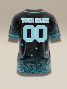 Custom Blue Glitter Baseball Jersey Personalized Name Number Black Sparkle Starry Gameday Shirt Shiny Stripe Button Up Uniform - Black - View 4