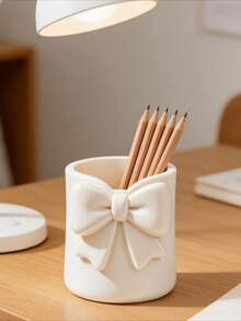 1pc Bowknot Round Pen Holder, 3D Printed Multi-Functional Storage Bucket, Home Storage Desk Stationery Makeup Vanity Storage Makeup Brushes Eyebrow Pencils Lipsticks, Student Storage Stationery Pencils Ballpoint Pens, Multi-Functional Storage Box Cute Pen Holder, Student Gift, Birthday Gift, Back To School Season Goodies - Bow Pen Holder - View 5