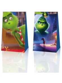 The Grinch 24Pcs/Set Storage Bags, -Themed Christmas Party Supplies Set(12 Gift Bags + 12 Stickers), Gift Wrapping Accessories, Party Gift Bags, Reusable Paper Storage Bags, Suitable For Birthday Gifts And Holiday Halloween Gifts. - Multicolor - View 4