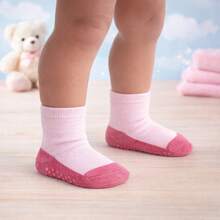 Kit Meia Pimpolho Bebe Antiderrapente Infantil Pimpolho Kit com 3 Pares de Meias Lisas Infantil, Base Escura, Tamanho 21-25, Algodão e Elastano, Tamanho 1 a 3 anos (Preto) - Rosa Bebê - Visão 4