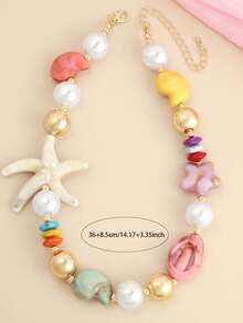 1 Peça Novo Colar de Resina Estilo Praia com Concha e Estrela-do-Mar, Colar Acessório Feminino - Multicolorido - Visão 4