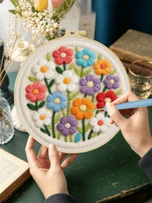 DIY Punch Needle Embroidery Set For Beginners. Includes Punch Needle, Thread, Manual, Hoop & Pre-Printed Fabric. Colorful Floral Landscape Patterns. Creative Craft For Wall Decor & Gifting. 2D Printed Set. 20x20cm/7.87in. - 20 X 20 cm - View 7