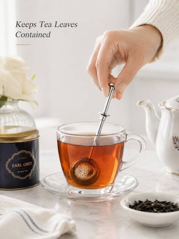 Bola infusora de té de acero inoxidable expandible, colador de té de hoja suelta con diseño de doble mitad para hojas de té y uso en cocina
