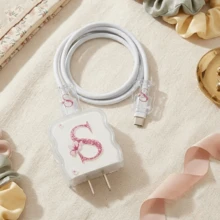 3件組蘋果充電器保護套，花卉字母波浪圖案設計，相容 18W/20W 快充適配器，防刮配件 (A,M,S) - 花卉款 - 查看 3