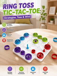 2-In-1 Ring Toss & Tic Tac Toe Stacking Game With Color Sorting And Matching, Educational Strategy Board Game For Focus And Logical Thinking Training, Interactive Family Toy For Boys And Girls 3+, Party Activity Game, Halloween Christmas Birthday Holiday Gift - Multicolor - View 6