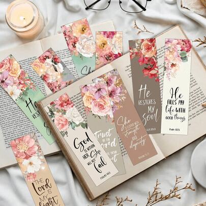 30pcs Inspirational Floral Bible Verse Bookmarks - Scripture Quote Bookmarks, Reading Decor Message Cards, Religious Encouragement Gifts, Suitable For Readers, Unisex