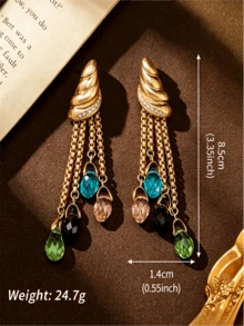 Un par de pendientes de cadena larga multicapa con cristales de vidrio multicolor de estilo vacacional con un diseño ecléctico, perfecto para fiestas, un regalo para mujeres - vistoso - Ver 2