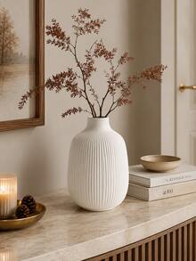 This Minimalist Cream White Vase With Nordic-Style Vertical Stripe Design Is An Excellent Decoration For Living Room, Dining Room Or Entryway. Perfect For Autumn/Winter Decor And Also Suitable As A Housewarming Gift. - A - View 7