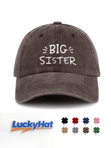 1件中性款水洗復古棒球帽「BIG SISTER」手繪標語印花可調節做舊復古Dad Hat，適合休閒家庭穿搭 - SISTER - 查看 13