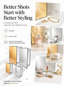 Foldable Self-Standing Photography Reflector, Double-Sided Gold/White Or Silver/White Light Reflecting Card, A3/A4 Desktop Light Shaping Board, Suitable For Jewelry, Perfume, Cosmetics And Product Photography - View 10