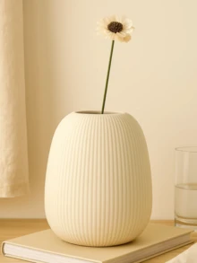 This Minimalist Cream White Vase With Nordic-Style Vertical Stripe Design Is An Excellent Decoration For Living Room, Dining Room Or Entryway. Perfect For Autumn/Winter Decor And Also Suitable As A Housewarming Gift. - A - View 4