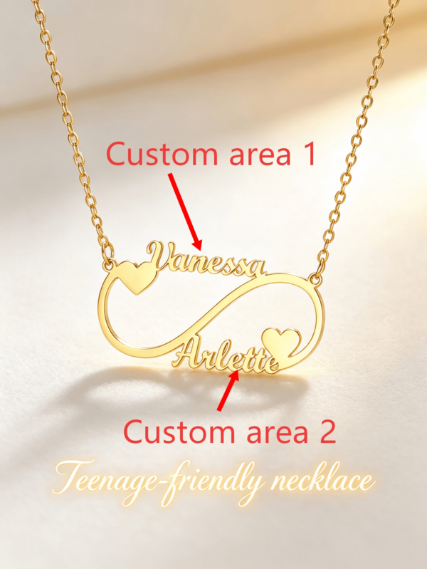 Valentine's Day Gift Stainless Steel Customized Gold Heart Infinity Double Name Necklace, Fashion Bohemian Style Personalized Private Custom Two Couples Name Pendant Necklace Jewelry Daily Wear Accessory