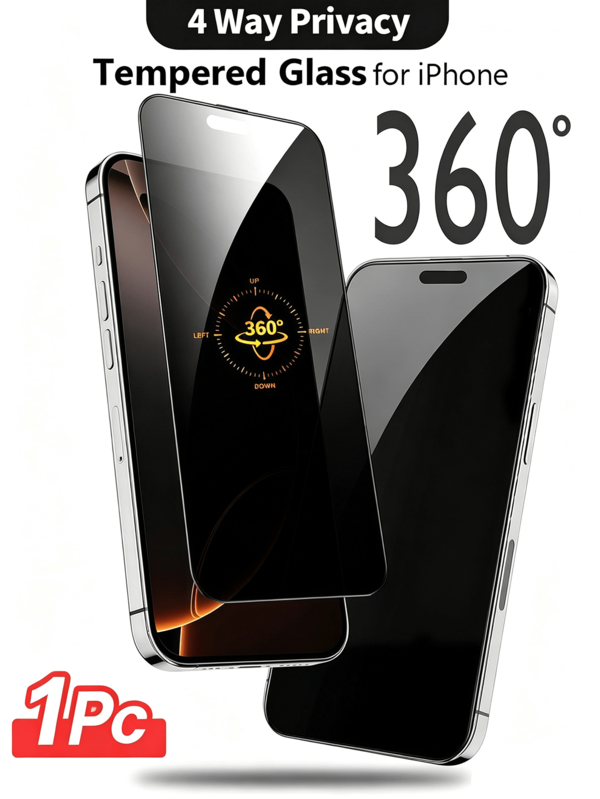 CASECOPS 1片裝 360°全覆蓋隱私螢幕保護貼，超強化鋼化玻璃，5倍增強強度，隱形保護，簡易安裝，防偷窺，防指紋，耐刮損，防摔，無氣泡，相容 iPhone 17 Pro Max/17 Pro/17 Air/17/16 Pro Max/16E/16 Plus/15 Pro Max/15 Pro/15 Plus/15/14/13/12/11/Xs Max/Xs/X/Xr 系列