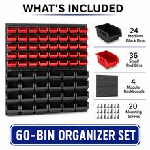 60-Bin Wall Mounted Storage Bins Parts Rack Organizer Garage Shop Tool Organizer For Screws, Nuts, Bolts, Nails, Beads, And Small Hardware Parts, With Wall Panel Black And Red - Multicolor - View 8