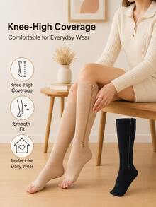 Zippered Open Toe Compression Socks: Breathable Women's Sports Calf Compression Socks, Featuring Elastic Zipper Design, Suitable For Running, Fitness And Daily Wear, With Side Zipper And Open Toe Design - Multicolor - View 2