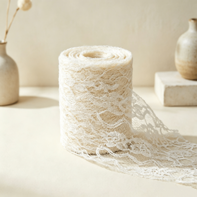25 Meters Of Ivory Retro Lace Roll | 15.2 Cm Wide Decorative Ribbon, Suitable For Elegant Living Spaces, Curtains And Cushions | Romantic Cream-Colored Ribbon, Suitable For Gift Wrapping And Table Decorations