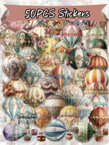 50pcs Vintage Hot Air Balloon Stickers, Transparent PET Waterproof Stickers, Suitable For Tablets, Computers, Laptops, Phone Cases, Guitars, Desktops, Water Bottles, Luggage, Snowboards School Supplies - 1 Set - View 1