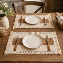 1pc Bohemian Style Woven Placemat, Rustic Farmhouse Burlap Table Mat With Tassels, Nordic Style Table Decor Mat, Coffee Table Mat, Home Bowl & Plate Mat, Home Decor - Multicolor - View 5