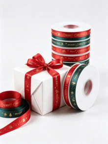Christmas Ribbon Decoration (230.0cm Long) Suitable For Floral Gift Bag Packaging And Decoration, Printed With Christmas Theme Pattern, Christmas Ribbed Ribbon Can Be Used For Various Occasions, Such As Christmas Eve (Random Color) - Pattern Random - View 4