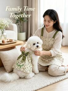 Custom Name French Pet Dress With Large Bow & Ruffled Sleeves, Small Dog Summer Princess Strap Dress, Pet Apparel For Small/Medium Dogs, Lightweight And Chic For Spring, Summer, And Early Autumn - New! - View 3