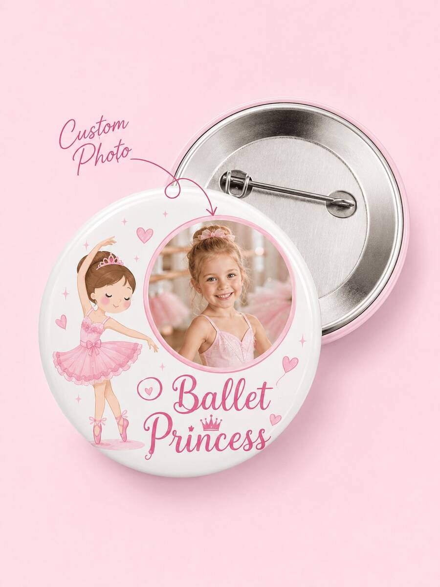 1 pieza Insignia redonda personalizada con foto, broche de botón de princesa de ballet personalizada, insignia de bailarina de dibujos animados linda para mochila, bolsa escolar, ropa y - Multicolor - Ver 1
