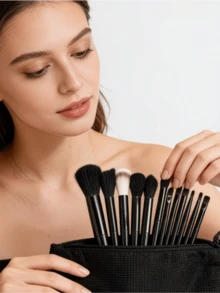 13pcs Makeup Brush Set With Storage Bag, Compatible With All Black Makeup Tools And Brushes, Slim Brush Head Design, Soft Bristles, Suitable For Various Global Holiday Gifts, Autumn Decor, Bedroom Decor, Christmas Decorations, Living Room Accessories, Party Supplies, Halloween Decor, Graduation Decor, Home Supplies, Halloween Home Decor, Bathroom Decor, Travel Essentials, Bedroom Accessories, Birthday Gifts For Women, Back To School Season, Home Decor, Home Essentials, Gifts For Women, Gifts For Mothers, Gifts For Grandmothers - Multicolor - View 5