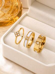 304 Stainless Steel 18K Gold Plated Stackable Ring Set, 3-Piece Gold Ring Set, Women's Style Design, Hypoallergenic Minimalist Jewelry, Perfect Mother's Day Gift, Summer Vacation Accessory - Star - View 35