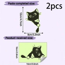 1/2 Pcs Green Glow-In-The-Dark Peeking Cat Wall Decal - 2D Flat Self-Adhesive PVC Sticker For Entryway, Bedroom, Kitchen, Living Room & Shop Decor, Cute Animal Home Art - Black Cat Wall Sticker - View 9