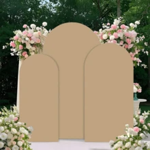 Khaki Arch Backdrop, 5ft, 6ft, 6.6ft, 7.2ft Wedding Arch Cover, Double-Sided Spandex Fabric Arch Backdrop, Dome Arch Backdrop, Suitable For Birthday Party Wedding Arch Frame Decoration (Arch Frame Not Included, Only Fabric Backdrop Provided) - Khaki - View 4