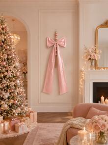 1pc Giant Pink Satin Ribbon Bow Decoration, Large Premium Polyester Fabric Ribbon Knot, Easy To Hang, Suitable For Birthday Party, Wedding, Bachelorette Party, Bridal Shower Photo Backdrop, Multi-Functional Party And Home Decor, Room Decoration - Light Pink - View 3