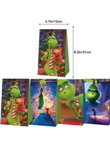 The Grinch 24Pcs/Set Storage Bags, -Themed Christmas Party Supplies Set(12 Gift Bags + 12 Stickers), Gift Wrapping Accessories, Party Gift Bags, Reusable Paper Storage Bags, Suitable For Birthday Gifts And Holiday Halloween Gifts. - Multicolor - View 3