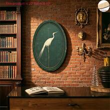 2D Flat, 1pc Elegant White Crane In Oval Frame, Rustic Farmhouse Home Decor, Vintage Gift Wall Art Sign, Distressed Decorative Sign, Oval Wooden Decor, Non-3D - Multicolor - View 3