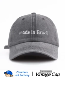 1pc Unisex Vintage Washed Baseball Cap - "Made In Brazil" Personalized Embroidery - Multiple Vintage Colors Available - Soft Texture Adjustable Dad Hat Confident Style Social Gift - Made In Brazil - View 14