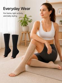 Zippered Open Toe Compression Socks: Breathable Women's Sports Calf Compression Socks, Featuring Elastic Zipper Design, Suitable For Running, Fitness And Daily Wear, With Side Zipper And Open Toe Design - Multicolor - View 3