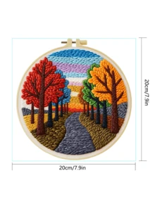 DIY 戳戳繡刺繡套件，適合初學者。包含戳戳針、毛線、指南、刺繡框和預印布料。季節性彩色森林風景圖案。創意手工，適合牆面裝飾和禮物。2D 印刷套裝。20x20cm/7.87in - 20X20CM - 查看 10