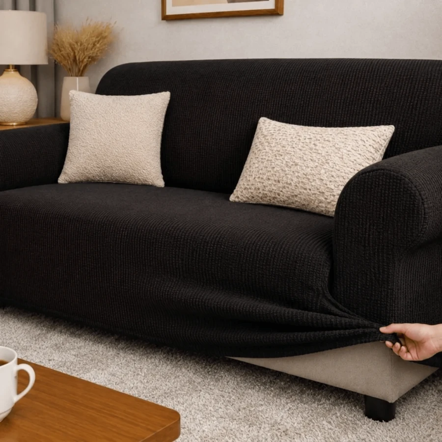 DuVlo Adjustable Elastic Sofa Cover For 2-Seater Couch - Black - View 1