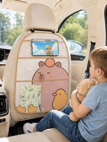 Car Seat Back Protector Kick Mat, Cute Capybara Rear Seat Cover With Transparent Storage Pocket, Waterproof, Anti-Slip, Dirt-Resistant, Scratch-Resistant, Cartoon Car Interior Accessory, Universal Fit For Most Sedans, SUVs, Suitable For Babies And Children - Multicolor - View 6