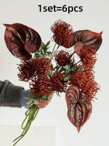 6件/1套人造花，人造花燭花，人造針墊花，人造植物，適用於家居/婚禮裝飾、春季裝飾、房間裝飾、牆面裝飾、臥室裝飾、花瓶插花、廚房裝飾、客廳裝飾和婚禮花藝布置 - 彩色 - 查看 8