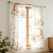 2pcs Digital Printed Curtains, Watercolor Lamb Moon Nebula Pattern, Semi-Sheer, Rod Pocket, Unlined, 90g/M², Perfect For Decorating Children's Bedroom, Nursery, Playroom - Multi-color - Lamb - View 11