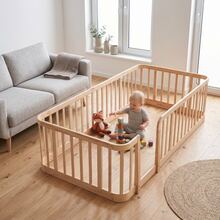 90*200cm Natural Wood Modular Baby Playpen - Natural - 查看 3