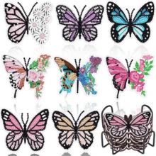 Juego de 8 posavasos con forma de mariposa para pintura de diamantes DIY, superficie de diamantes lisa y de alto brillo, adhesión firme con kit de herramientas completo, fácil para principiantes, alivio del estrés hecho a mano, regalo para Año Nuevo, Festival de Primavera, Día de San Valentín, Navidad, Día del Maestro, posavasos decorativos aislantes de calor para mesa de comedor y mesa de café, regalo para familia, amigos, mejores amigos y maestros - 8 unidades - Ver 2