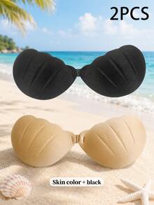 Women's Invisible Adhesive Bra, Reusable Nipple Covers, Shell-Shaped Breast Pads, Small Chest Enhancement, Seamless - Multicolor - View 23