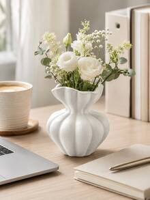 Modern White Vase For Home Decor, Nordic Style Ribbed Flower Vase With Organic Fluted Shape, Elegant Accent For Coffee Table, Console Table, Bookshelf, Mantel, Living Room, Wedding And Housewarming Gift - Multicolor - View 7