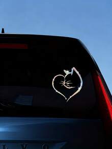 1pc Heart-Shaped Cat Sticker, Shiny Reflective Decorative Decal, Suitable For Car Doors, Car Rear And Car Windows; Motorcycle Sticker; Laptop Sticker; Luggage/Trolley Bag Fashion Decorative Sticker - A - View 6