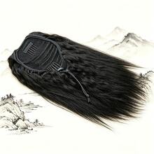 BINF 8-22英吋女性用捲直抽繩馬尾接髮 Yaki直髮馬尾接髮 處女人髮 易佩戴 派對日常使用 - Natural Black - 查看 5