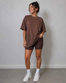 OVERSIZED Feminina Streetwear  Simples  Feminina - Marrom - Visão 5