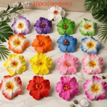 4 件套夏威夷花发夹，适合女士，4 件人造花发夹，芙蓉花和莲花发夹，适合度假、海滩派对、夏季热带花卉发饰，送给女孩的理想礼物 - 彩色 - 查看 8