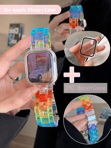 2 pezzi Set 3 in 1 Cinturino e Custodia in Resina Trasparente Sfumata PVC, Compatibile con Apple Watch 38mm 40mm 41mm 42mm 44mm 45mm, Serie 9/8/7/6/5/4/3/SE, Cinturino di Ricambio alla Moda per Uomo e Donna, Regalo di Natale e Compleanno - Trasparente - Visualizzare 11