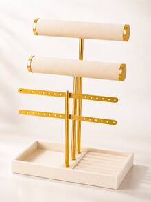 1pc 3-Tier Bracelet Display Stand - Jewelry Storage Rack, Detachable T-Bar Beige Velvet Bracelet Holder, Jewelry Storage Organizer, Suitable For Bracelets, Necklaces, Earrings, Rings, Unique Gift For Women, Moms, Jewelry Box - Multicolor - View 8